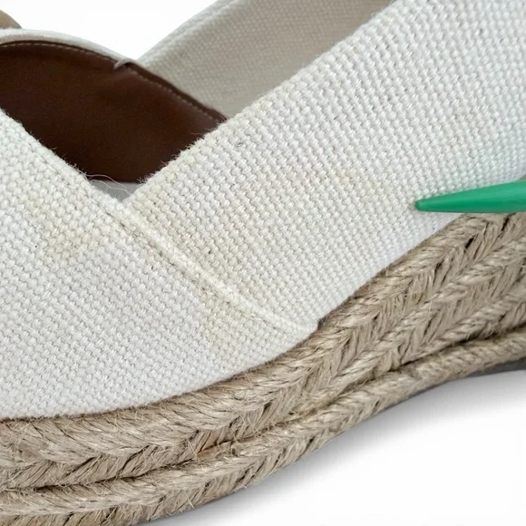 TORY BURCH Filipa Espadrille Wedges Cream Canvas Logo Summer Shoes size 7 - Picture 10 of 13